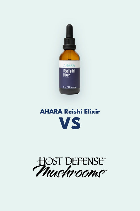Reishi mushrooms, comparing the AHARA Reishi Elixir with Host Defense Reishi Extract