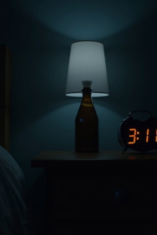 A nightstand at 3am, the Reishi Elixir and a clock reading 3:11