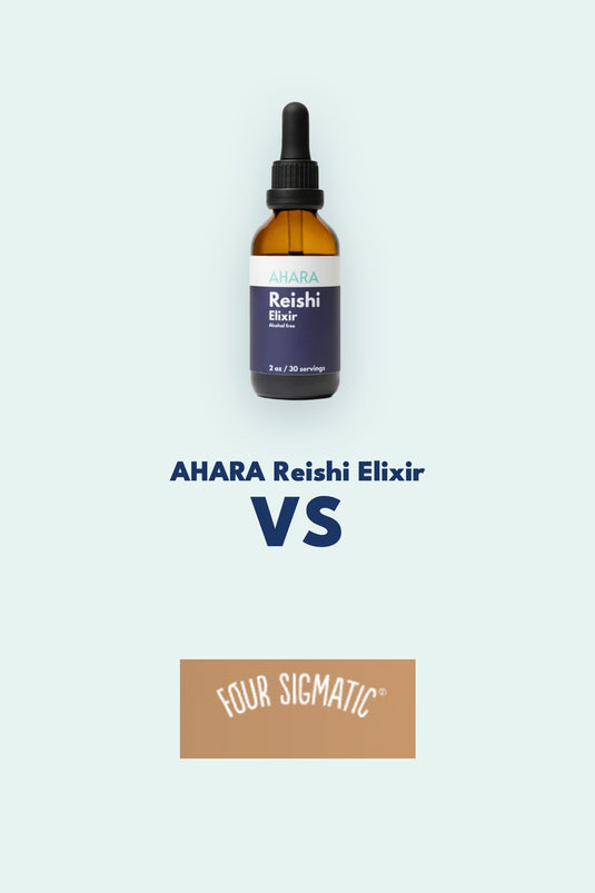Dried reishi, comparing the AHARA Reishi Elixir with Four Sigmatic's Calm reishi blend